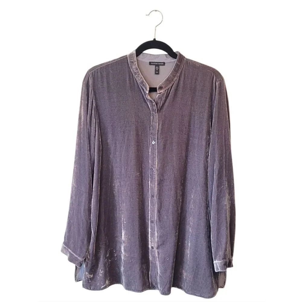Eileen Fisher Mauve Velvet Button-Front Shirt Size M